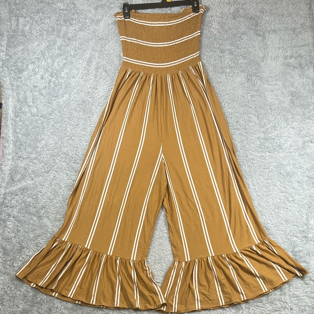 Chic Tan Striped Jumpsuit